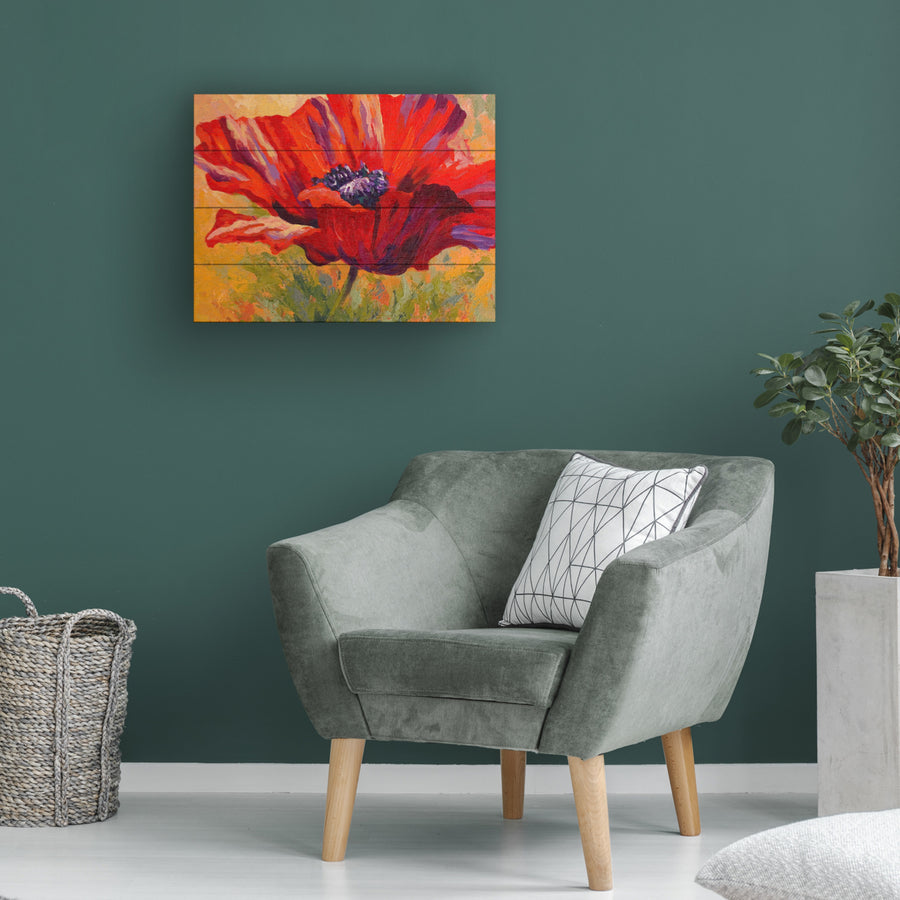 Wall Art 12 x 16 Inches Titled Red Poppy II Ready to Hang Printed on Wooden Planks Image 1