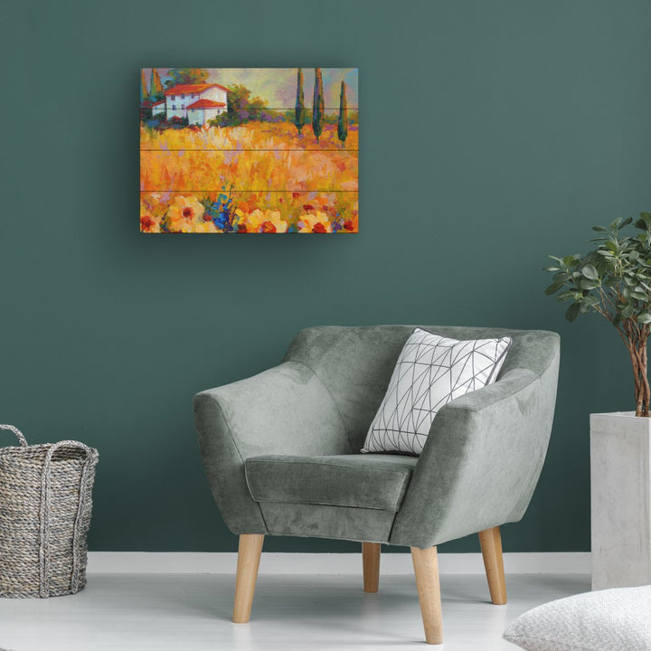 Wall Art 12 x 16 Inches Titled Tuscan Sunflowers Ready to Hang Printed on Wooden Planks Image 1