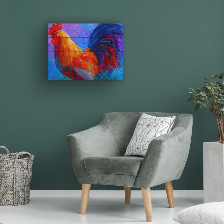 Wall Art 12 x 16 Inches Titled Rooster Bob 1 Ready to Hang Printed on Wooden Planks Image 1