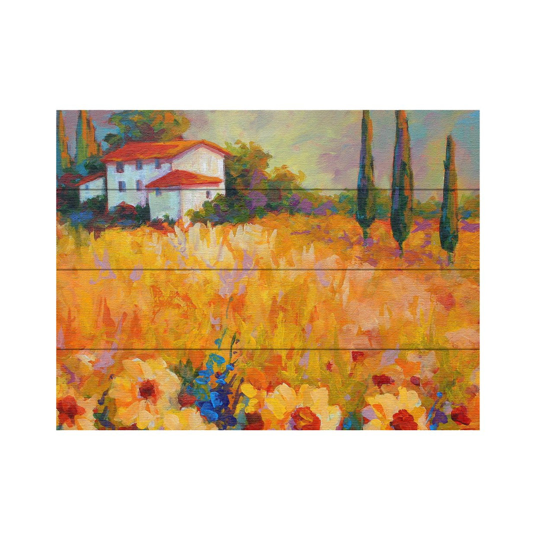 Wall Art 12 x 16 Inches Titled Tuscan Sunflowers Ready to Hang Printed on Wooden Planks Image 2