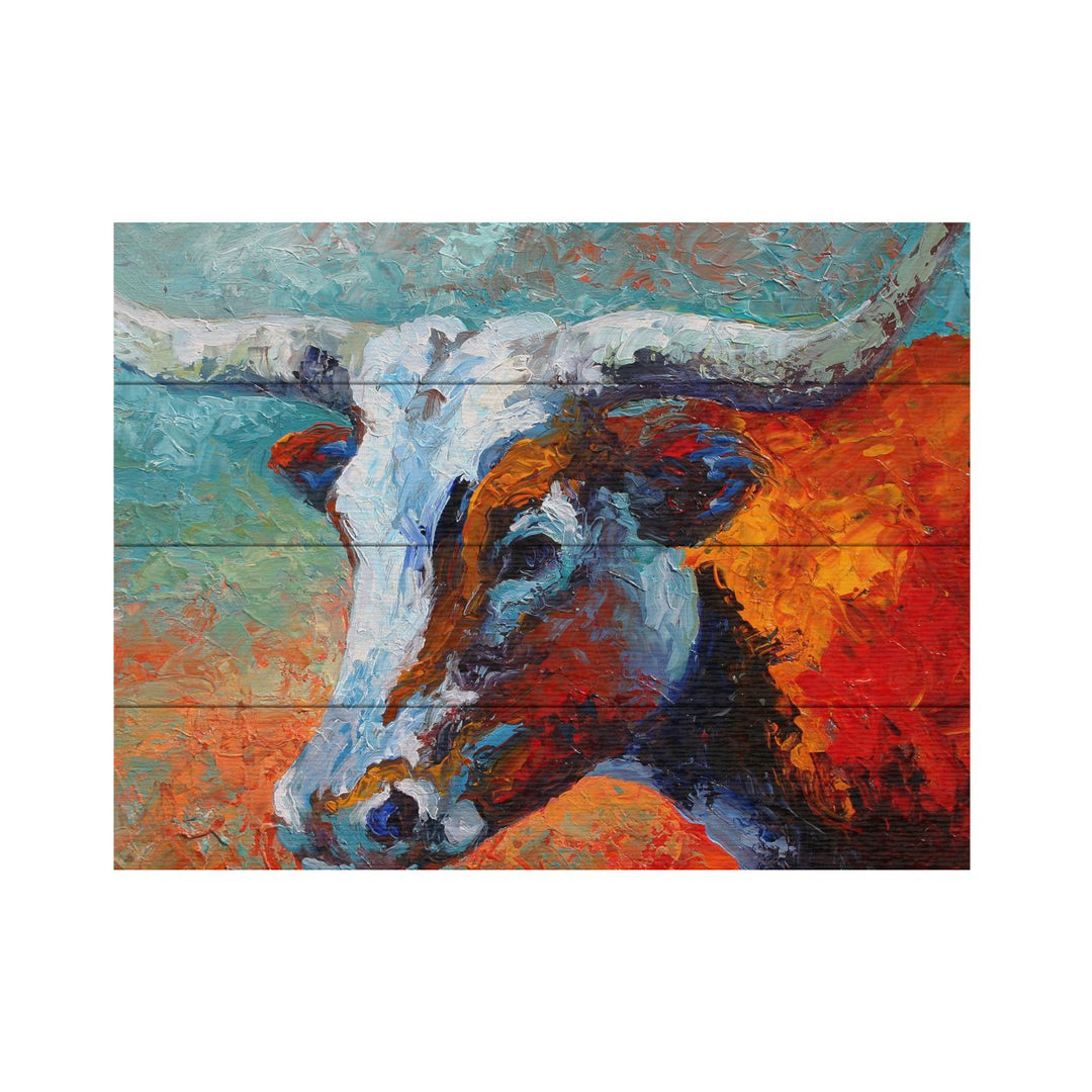 Wall Art 12 x 16 Inches Titled Young Longhorn Ready to Hang Printed on Wooden Planks Image 2