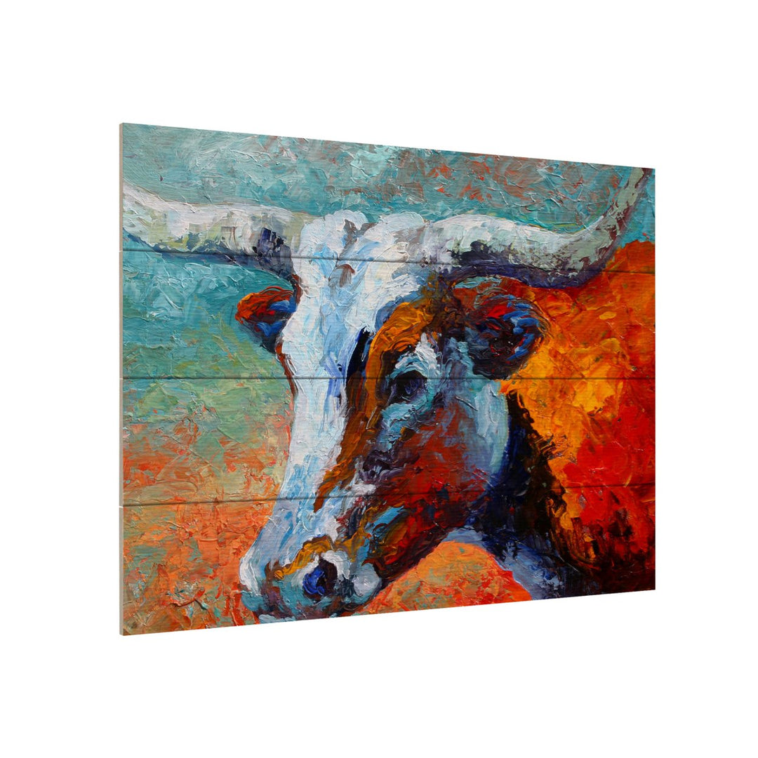 Wall Art 12 x 16 Inches Titled Young Longhorn Ready to Hang Printed on Wooden Planks Image 3