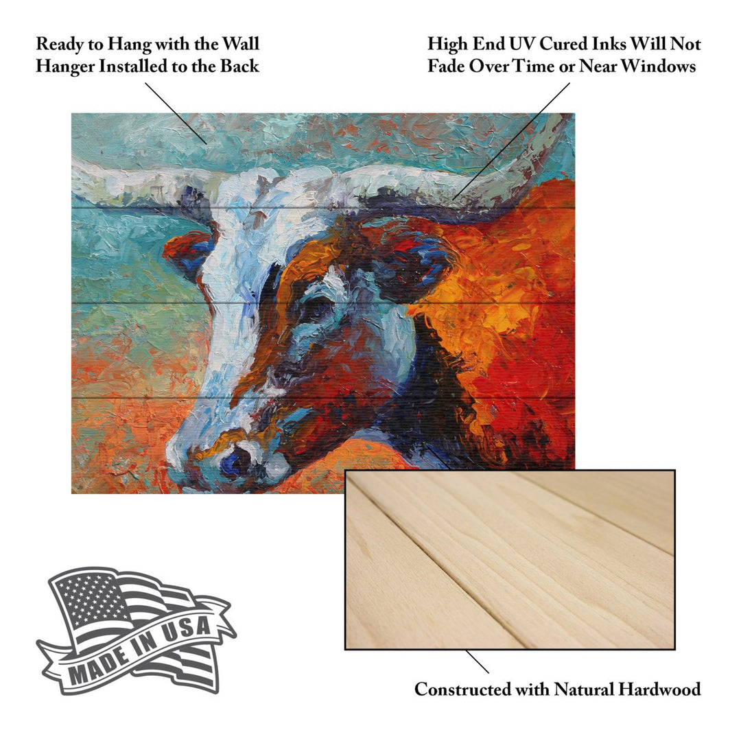 Wall Art 12 x 16 Inches Titled Young Longhorn Ready to Hang Printed on Wooden Planks Image 5