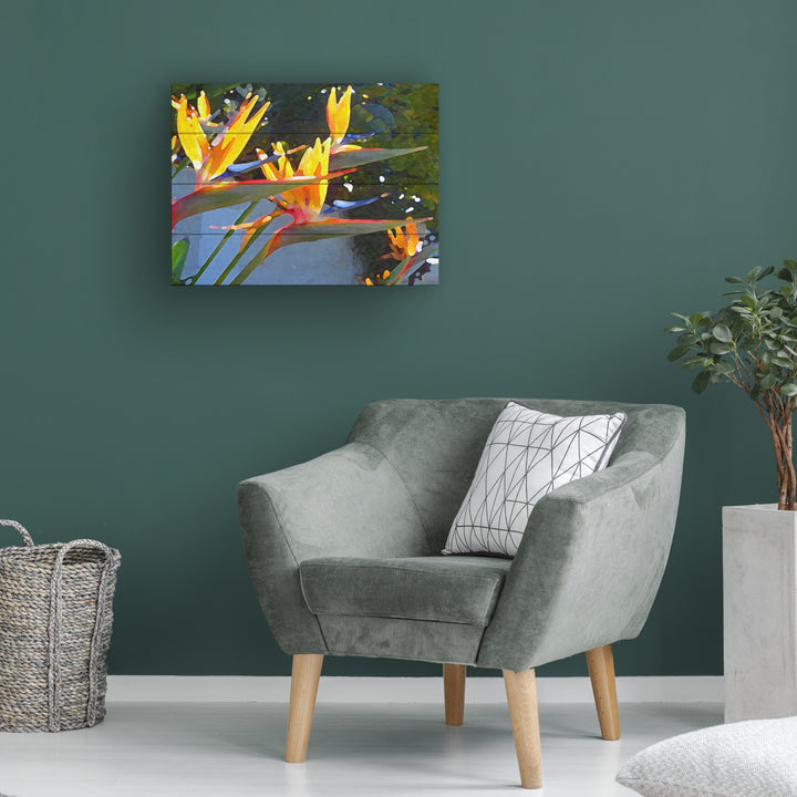 Wall Art 12 x 16 Inches Titled Bird of Paradise Backlit by Sun Ready to Hang Printed on Wooden Planks Image 1