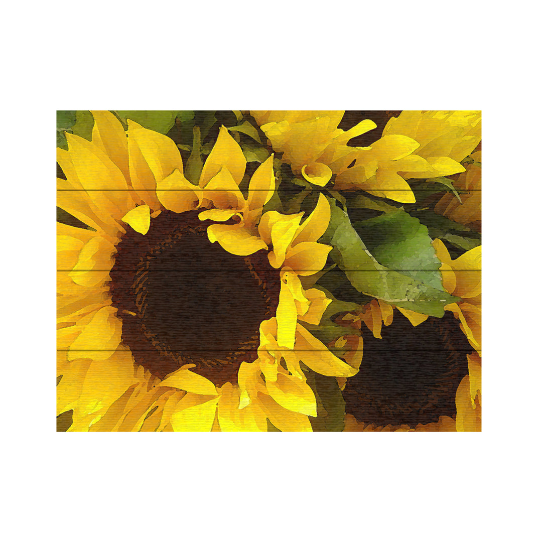 Wall Art 12 x 16 Inches Titled Sunflowers Ready to Hang Printed on Wooden Planks Image 2