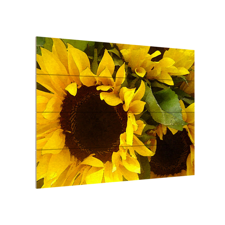 Wall Art 12 x 16 Inches Titled Sunflowers Ready to Hang Printed on Wooden Planks Image 3