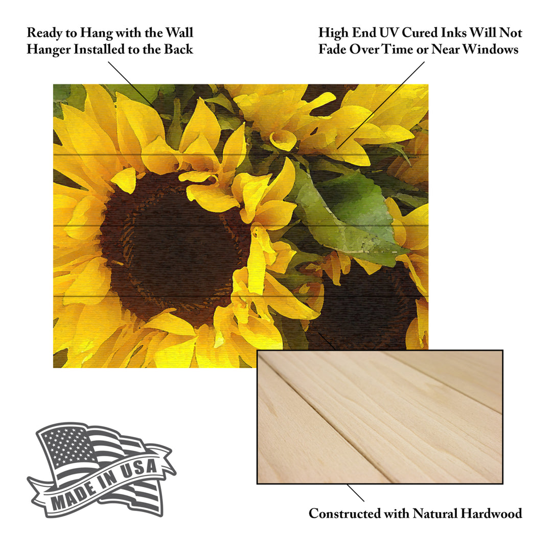 Wall Art 12 x 16 Inches Titled Sunflowers Ready to Hang Printed on Wooden Planks Image 5