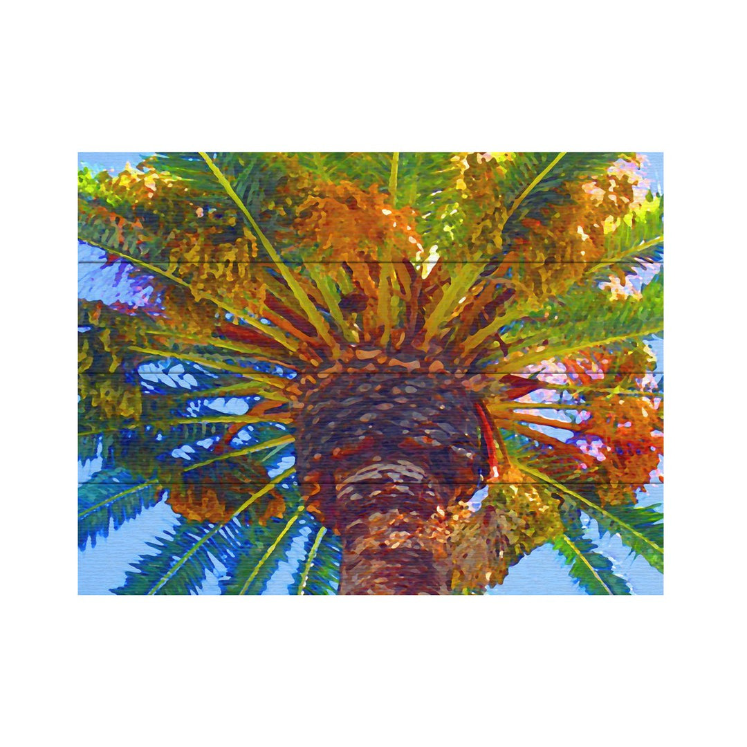 Wall Art 12 x 16 Inches Titled Palm Tree Looking Up Ready to Hang Printed on Wooden Planks Image 2
