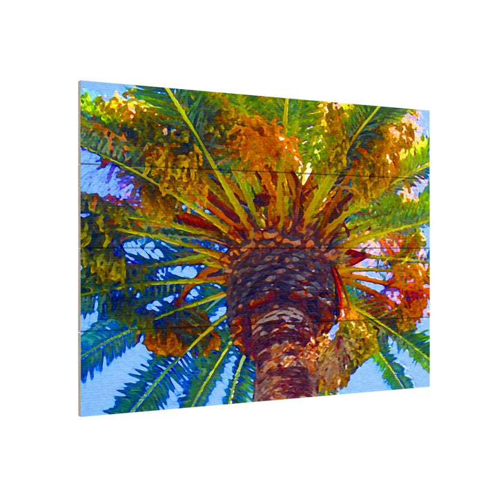 Wall Art 12 x 16 Inches Titled Palm Tree Looking Up Ready to Hang Printed on Wooden Planks Image 3