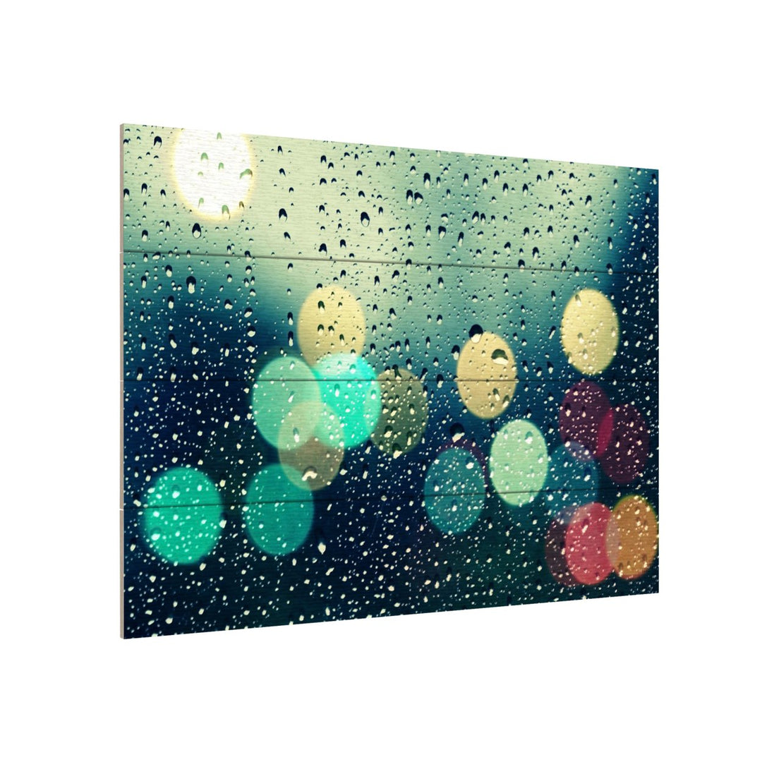 Wall Art 12 x 16 Inches Titled Rainy City Ready to Hang Printed on Wooden Planks Image 3