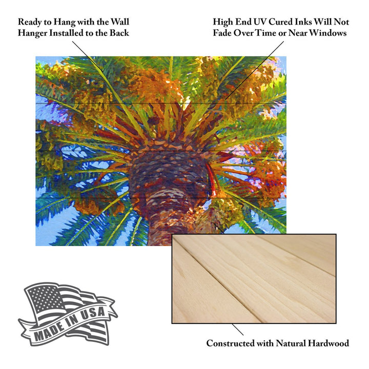 Wall Art 12 x 16 Inches Titled Palm Tree Looking Up Ready to Hang Printed on Wooden Planks Image 5