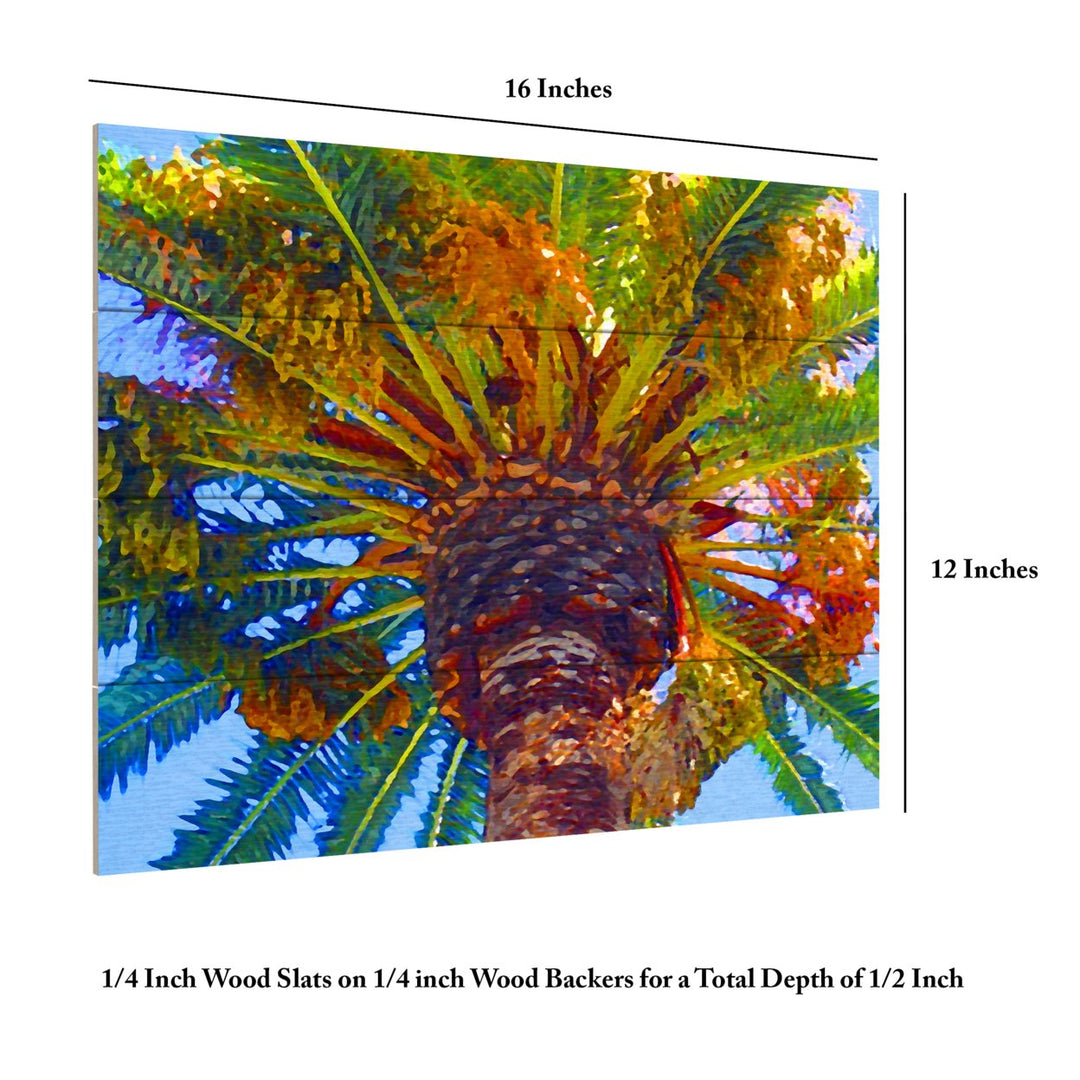 Wall Art 12 x 16 Inches Titled Palm Tree Looking Up Ready to Hang Printed on Wooden Planks Image 6
