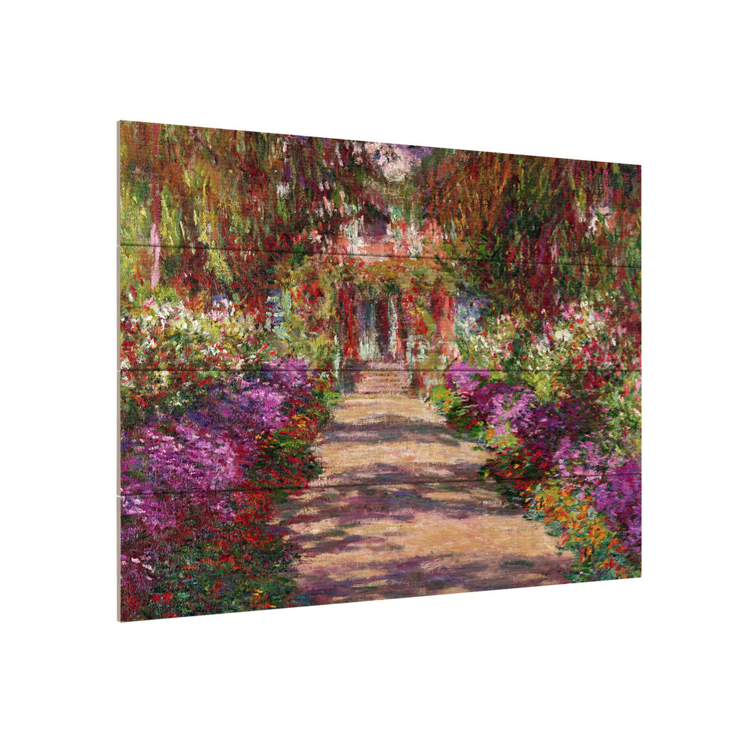 Wall Art 12 x 16 Inches Titled A Pathway in Monets Garden Ready to Hang Printed on Wooden Planks Image 3
