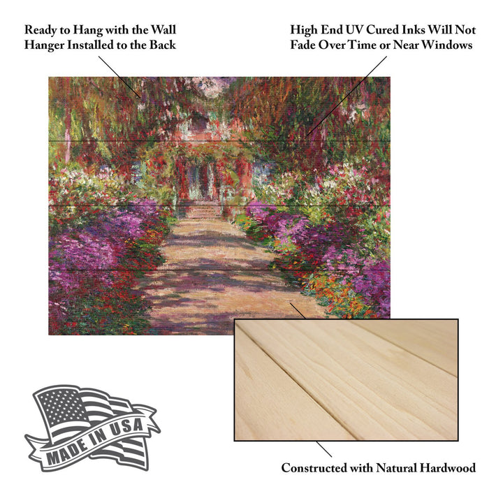 Wall Art 12 x 16 Inches Titled A Pathway in Monets Garden Ready to Hang Printed on Wooden Planks Image 5