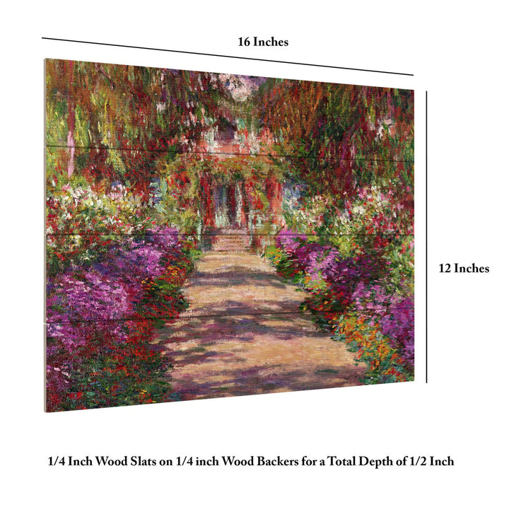 Wall Art 12 x 16 Inches Titled A Pathway in Monets Garden Ready to Hang Printed on Wooden Planks Image 6