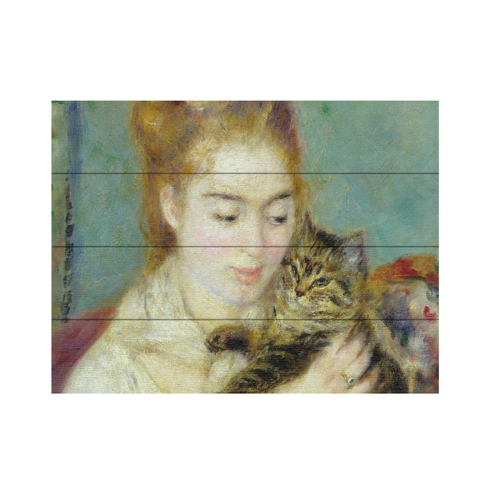 Wall Art 12 x 16 Inches Titled Woman With a Cat 1875 Ready to Hang Printed on Wooden Planks Image 2