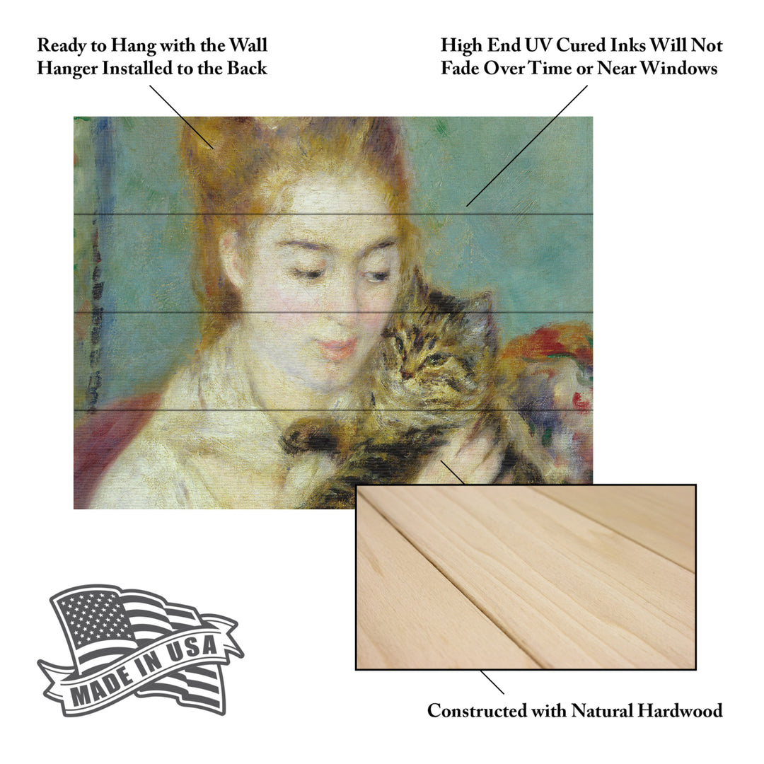 Wall Art 12 x 16 Inches Titled Woman With a Cat 1875 Ready to Hang Printed on Wooden Planks Image 5