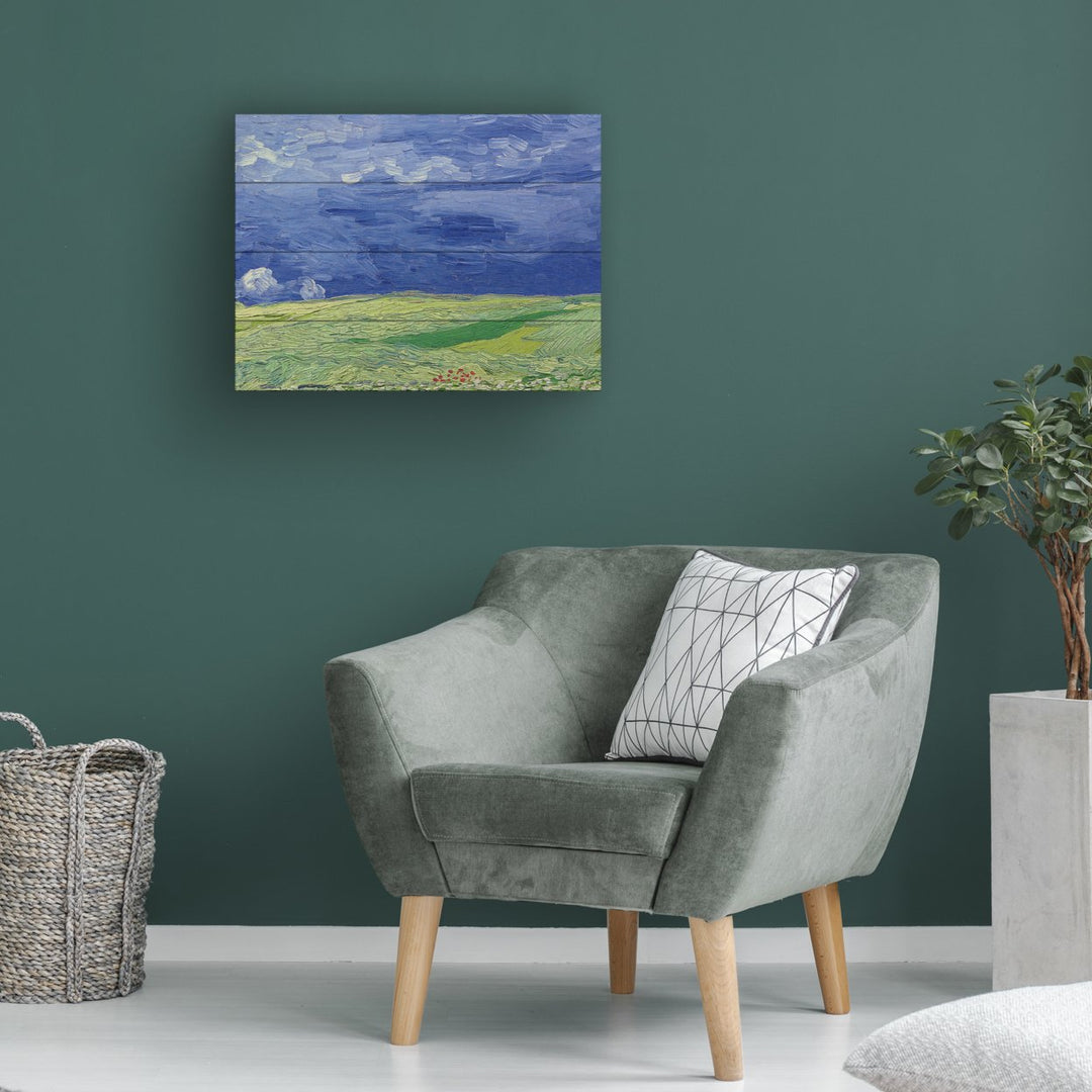 Wall Art 12 x 16 Inches Titled Wheatfields Under Thnderclouds Ready to Hang Printed on Wooden Planks Image 1