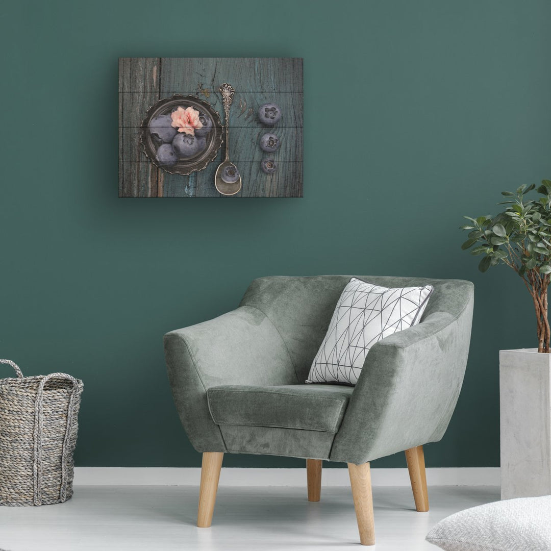 Wall Art 12 x 16 Inches Titled Pretty Blueberry Ready to Hang Printed on Wooden Planks Image 1