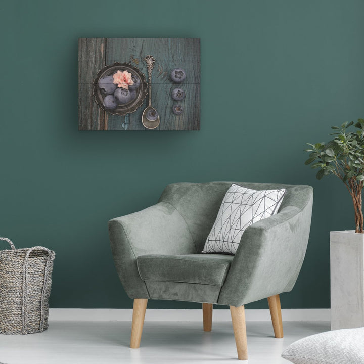 Wall Art 12 x 16 Inches Titled Pretty Blueberry Ready to Hang Printed on Wooden Planks Image 1
