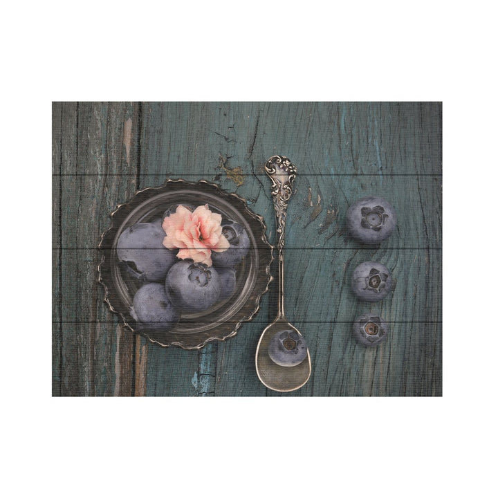 Wall Art 12 x 16 Inches Titled Pretty Blueberry Ready to Hang Printed on Wooden Planks Image 2
