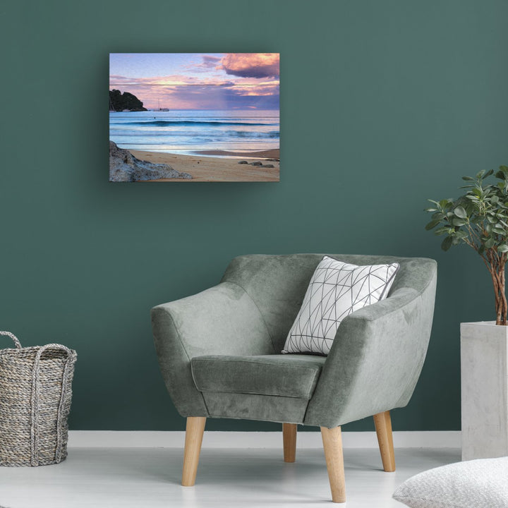 Wall Art 12 x 16 Inches Titled Kaiteriteri Sunset Ready to Hang Printed on Wooden Planks Image 1