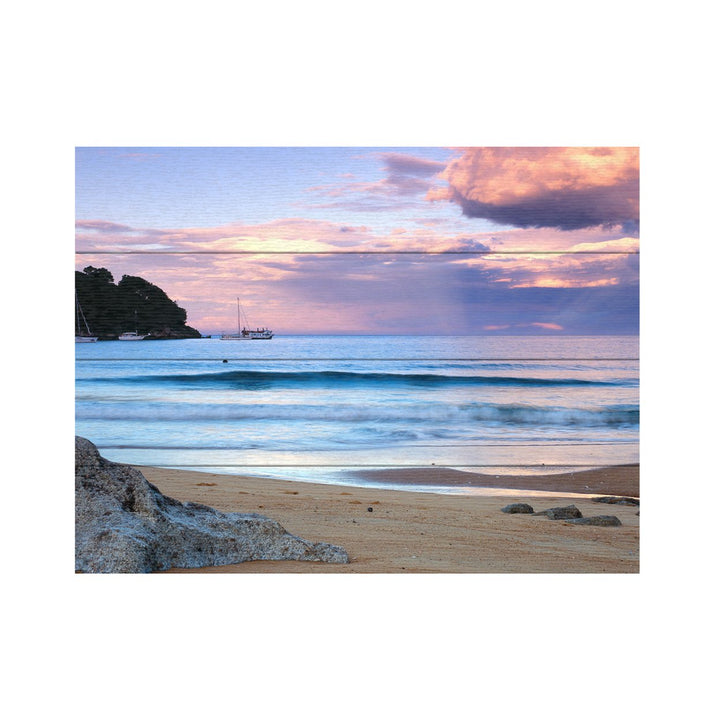 Wall Art 12 x 16 Inches Titled Kaiteriteri Sunset Ready to Hang Printed on Wooden Planks Image 2