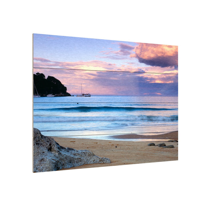 Wall Art 12 x 16 Inches Titled Kaiteriteri Sunset Ready to Hang Printed on Wooden Planks Image 3