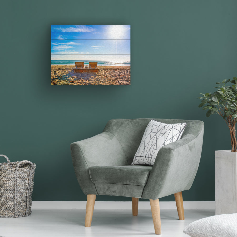 Wall Art 12 x 16 Inches Titled Florida Beach Chair Ready to Hang Printed on Wooden Planks Image 1