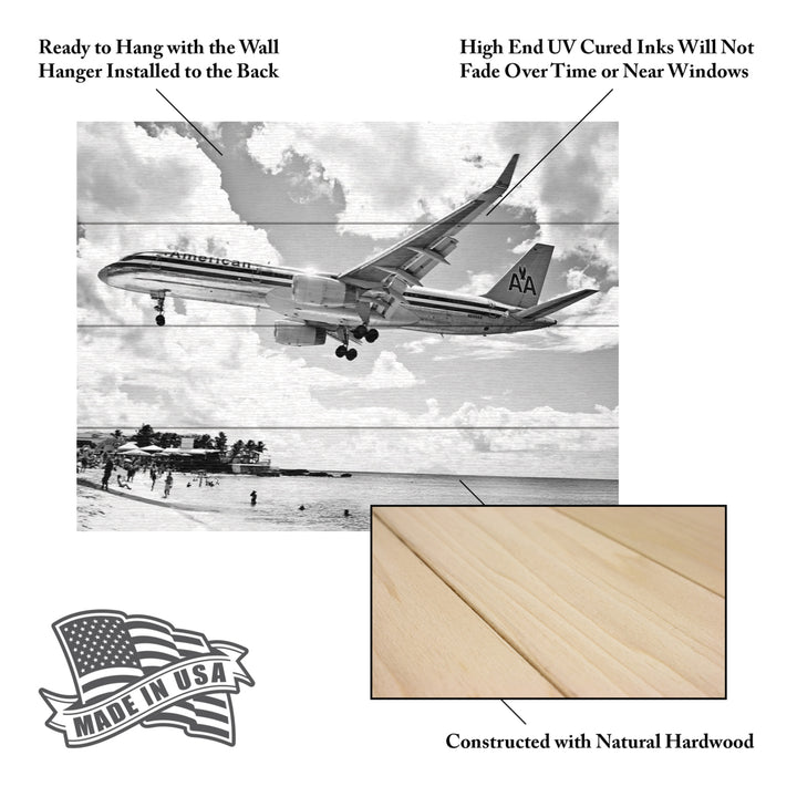 Wall Art 12 x 16 Inches Titled American Airliner Ready to Hang Printed on Wooden Planks Image 5