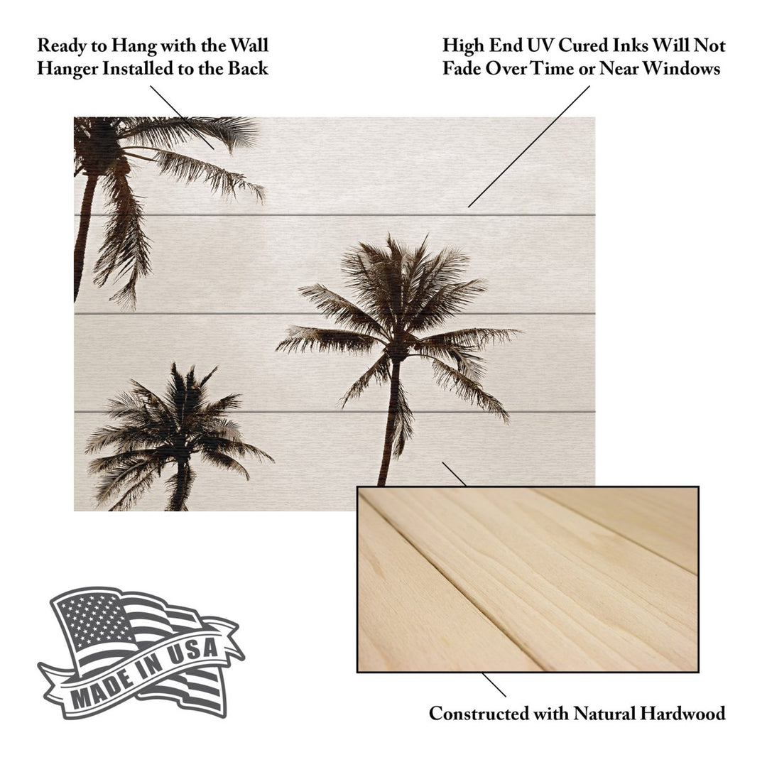 Wall Art 12 x 16 Inches Titled Black and White Palms Ready to Hang Printed on Wooden Planks Image 5