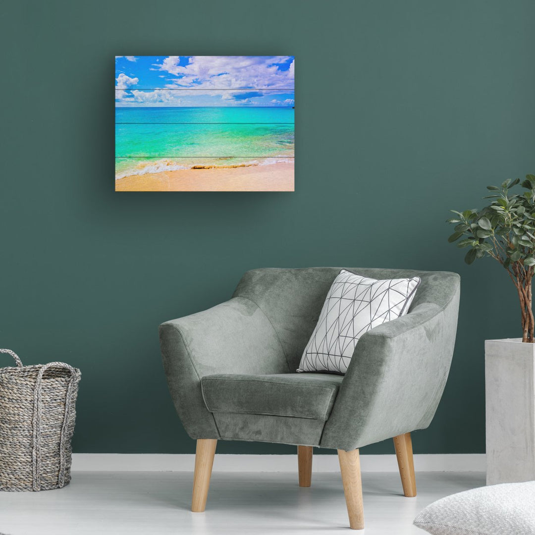 Wall Art 12 x 16 Inches Titled Maho Beach Ready to Hang Printed on Wooden Planks Image 1