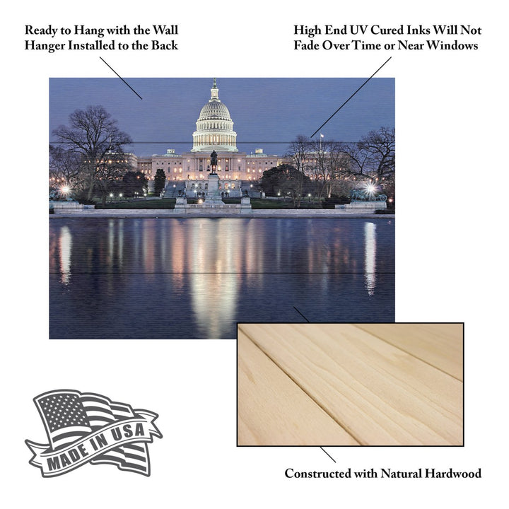 Wall Art 12 x 16 Inches Titled Capitol Reflections Ready to Hang Printed on Wooden Planks Image 5