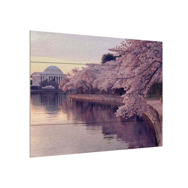 Wall Art 12 x 16 Inches Titled Cherry Blossoms Jefferson Memorial Ready to Hang Printed on Wooden Planks Image 3