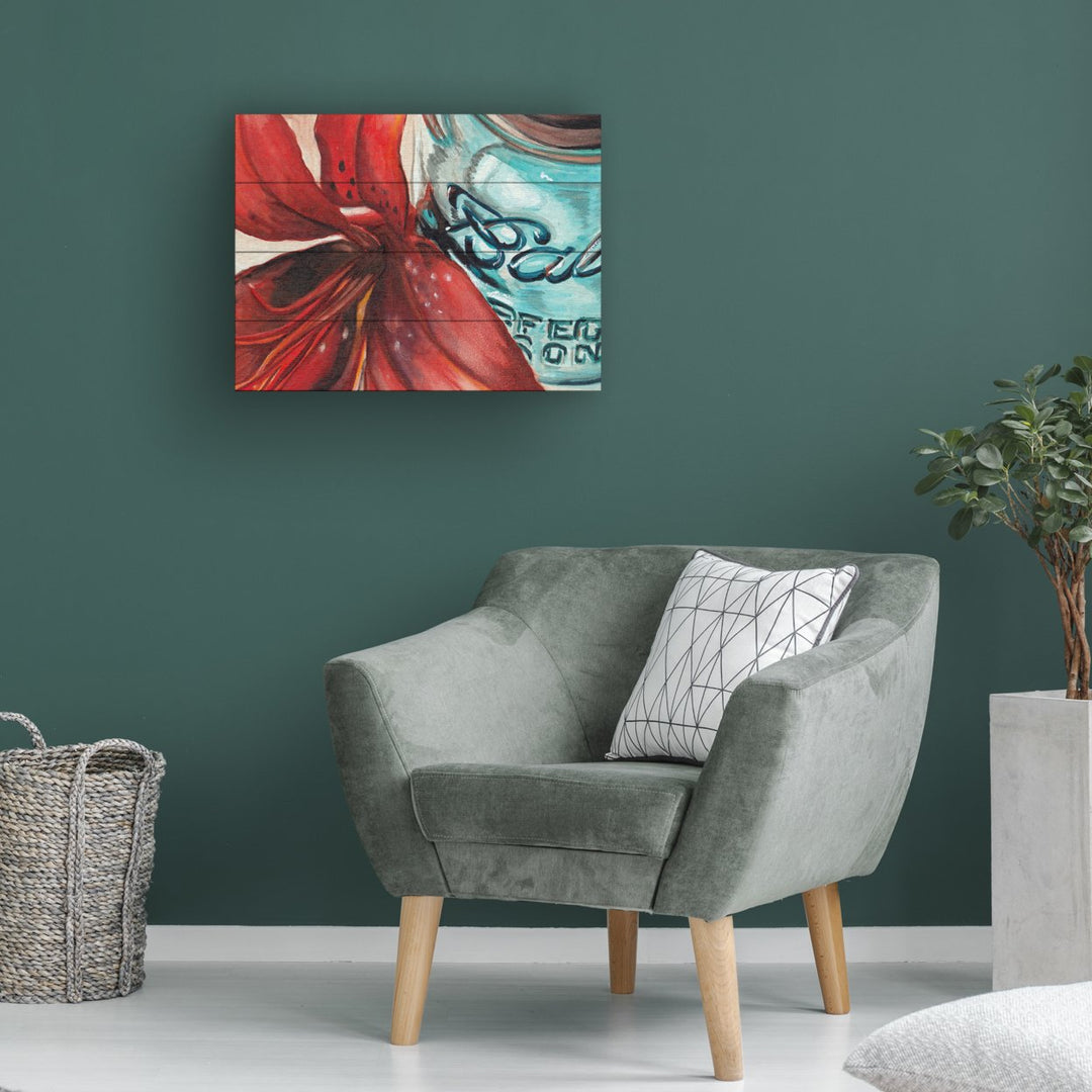 Wall Art 12 x 16 Inches Titled Ball Jar Red Lily Ready to Hang Printed on Wooden Planks Image 1
