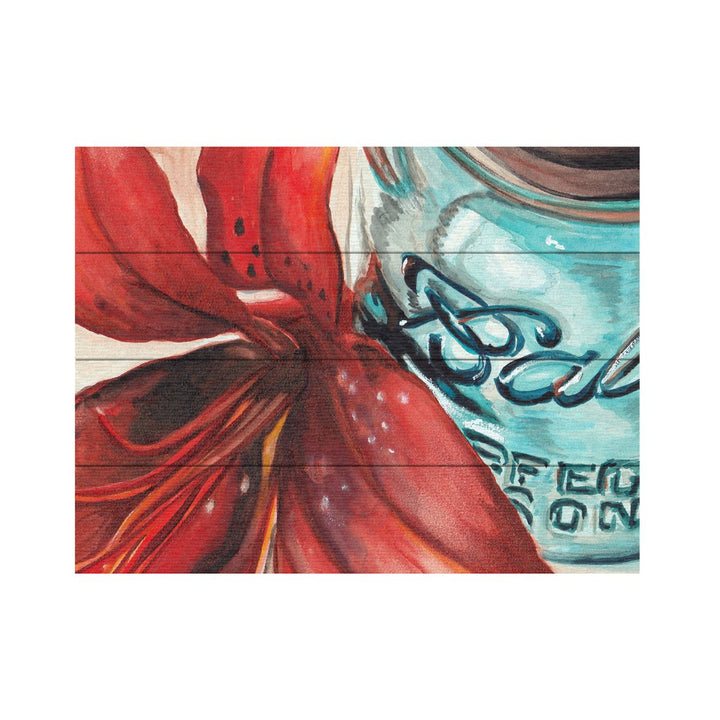 Wall Art 12 x 16 Inches Titled Ball Jar Red Lily Ready to Hang Printed on Wooden Planks Image 2