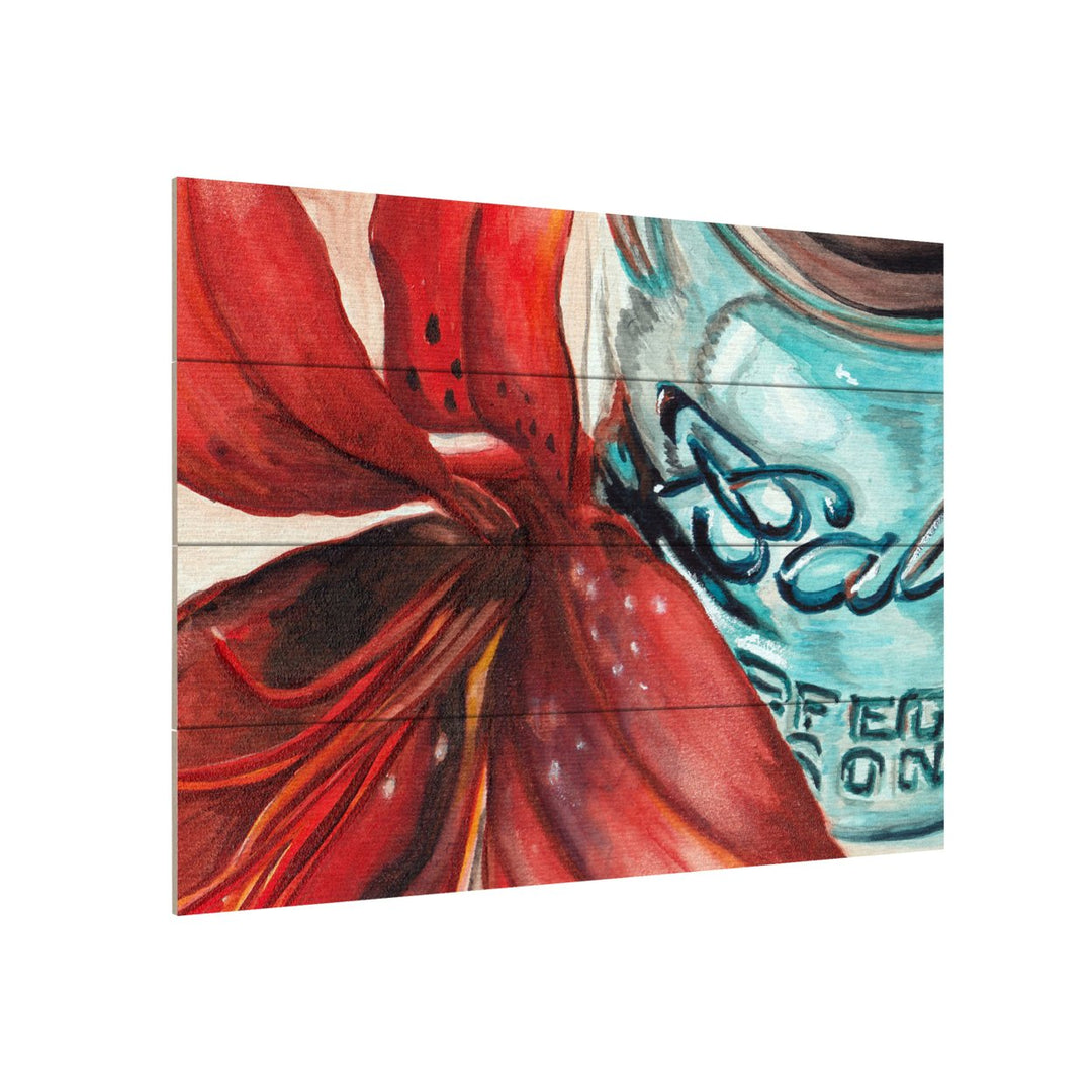 Wall Art 12 x 16 Inches Titled Ball Jar Red Lily Ready to Hang Printed on Wooden Planks Image 3