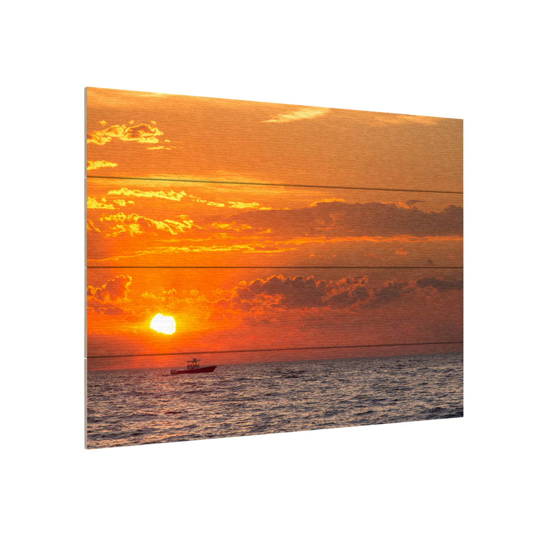 Wall Art 12 x 16 Inches Titled Fishing Boat Sunset Ready to Hang Printed on Wooden Planks Image 3