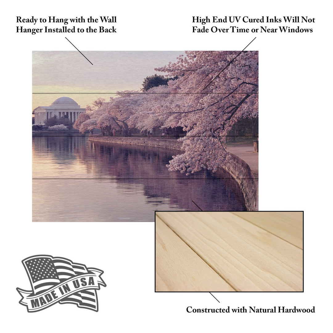 Wall Art 12 x 16 Inches Titled Cherry Blossoms Jefferson Memorial Ready to Hang Printed on Wooden Planks Image 5