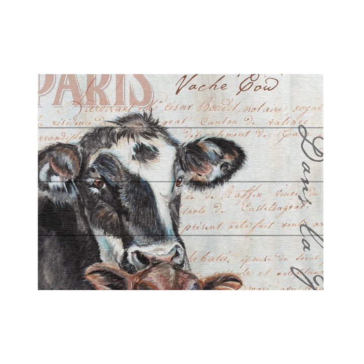Wall Art 12 x 16 Inches Titled Dans la Ferme Cow Ready to Hang Printed on Wooden Planks Image 2