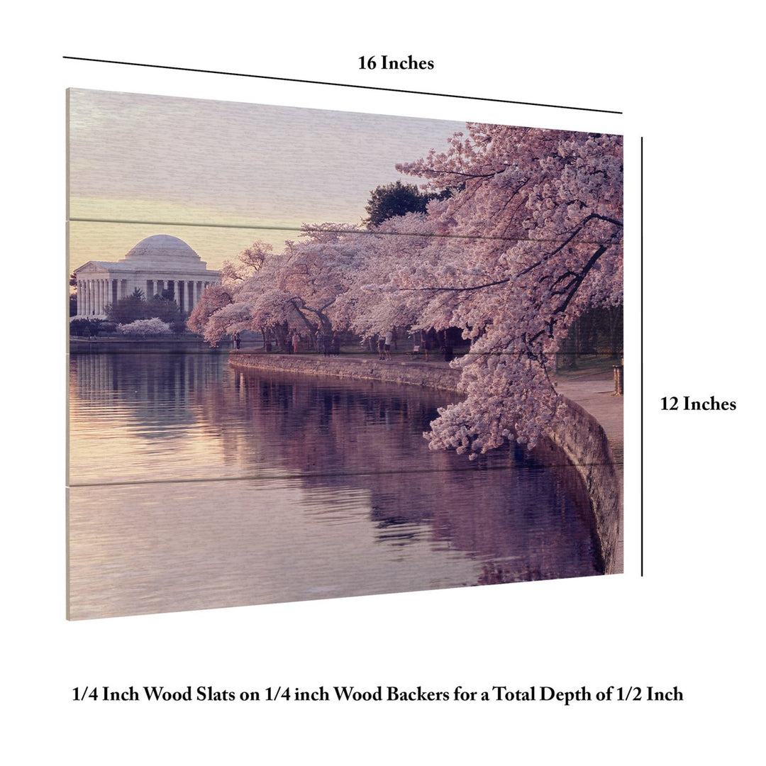 Wall Art 12 x 16 Inches Titled Cherry Blossoms Jefferson Memorial Ready to Hang Printed on Wooden Planks Image 6
