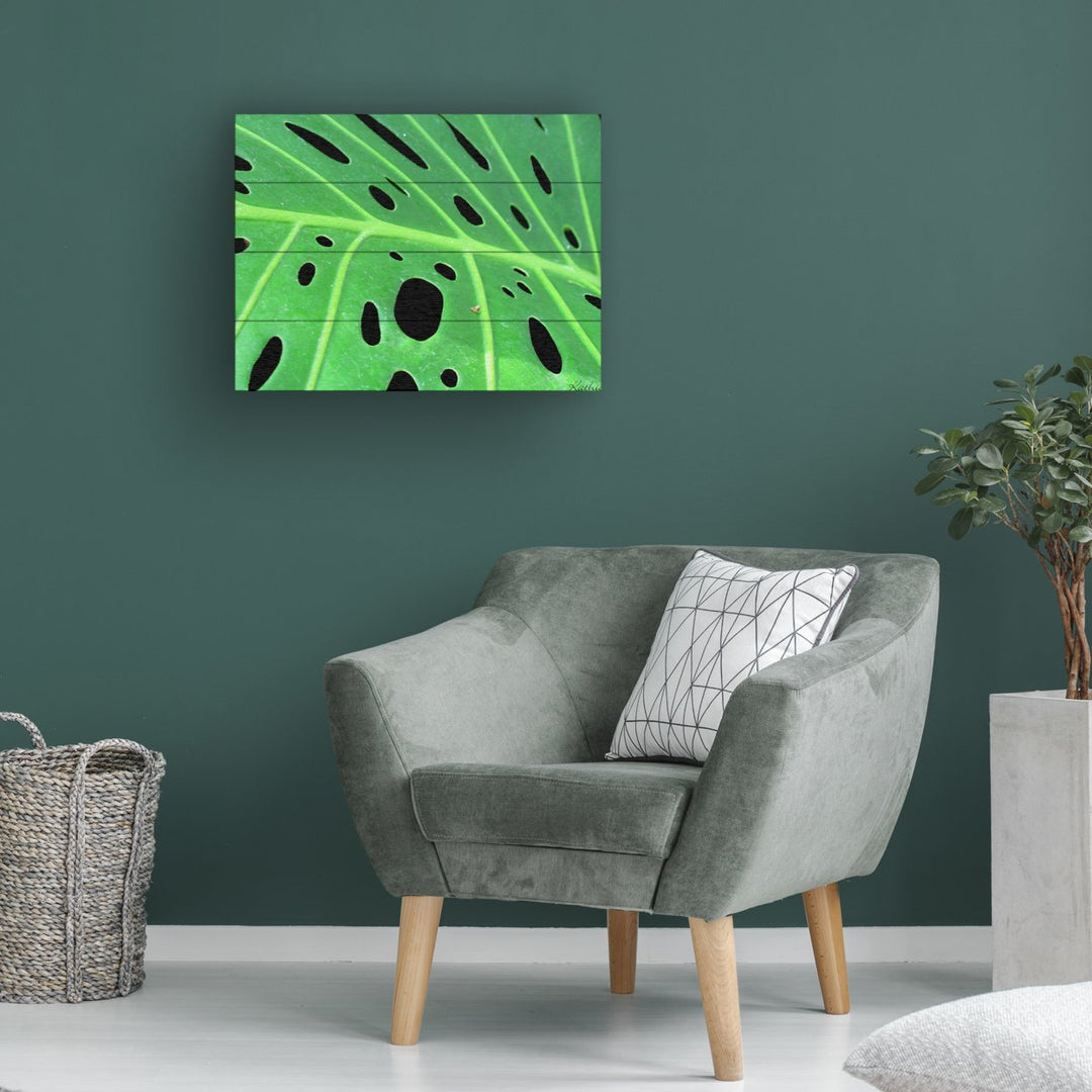 Wall Art 12 x 16 Inches Titled Tropical Leaf Ready to Hang Printed on Wooden Planks Image 1