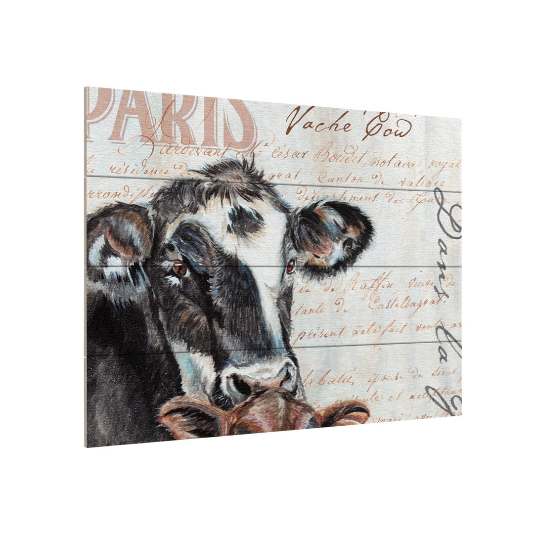 Wall Art 12 x 16 Inches Titled Dans la Ferme Cow Ready to Hang Printed on Wooden Planks Image 3