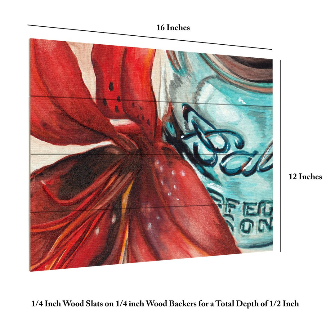 Wall Art 12 x 16 Inches Titled Ball Jar Red Lily Ready to Hang Printed on Wooden Planks Image 6