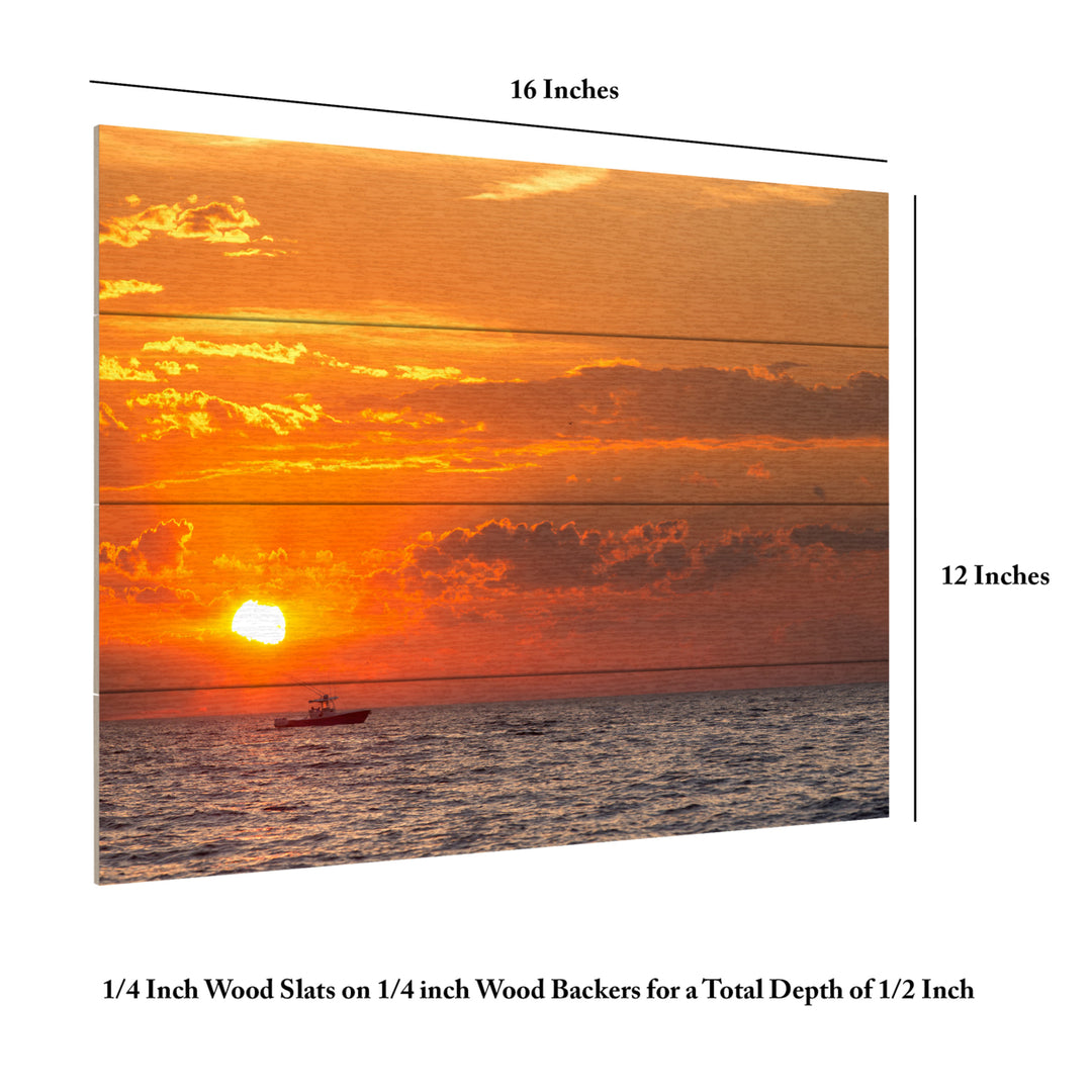 Wall Art 12 x 16 Inches Titled Fishing Boat Sunset Ready to Hang Printed on Wooden Planks Image 6