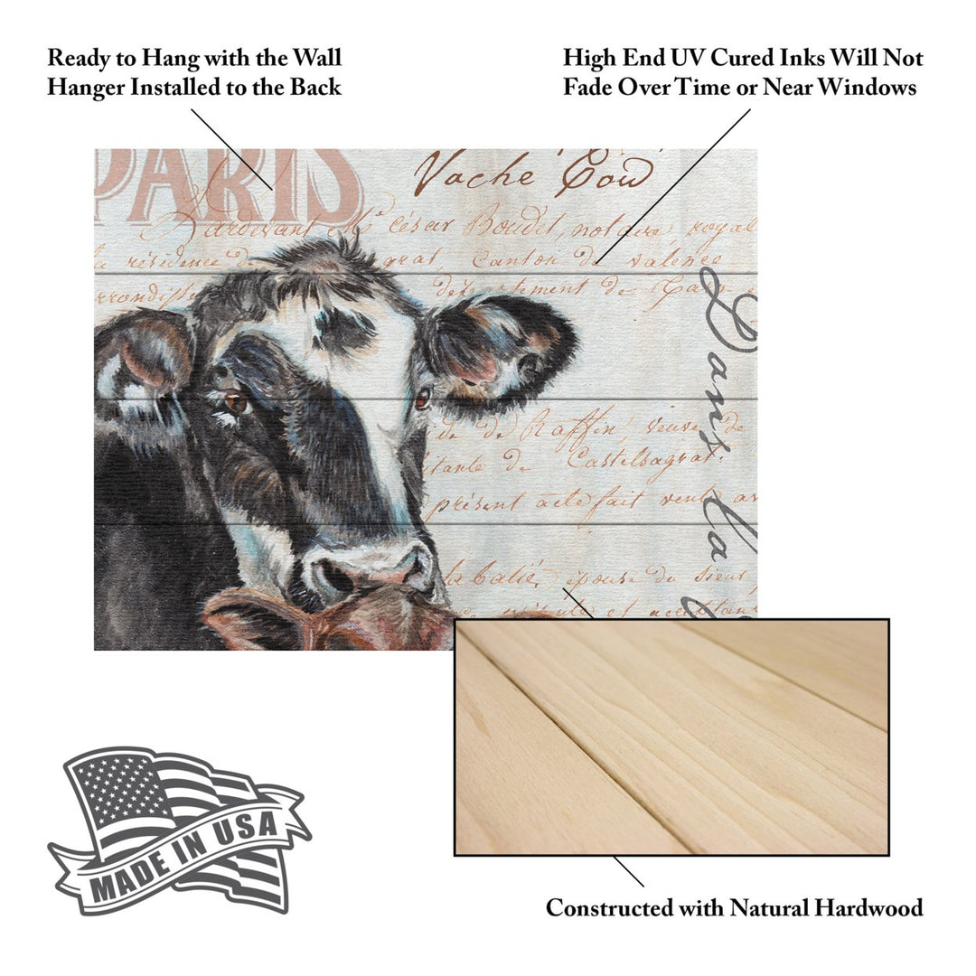 Wall Art 12 x 16 Inches Titled Dans la Ferme Cow Ready to Hang Printed on Wooden Planks Image 5