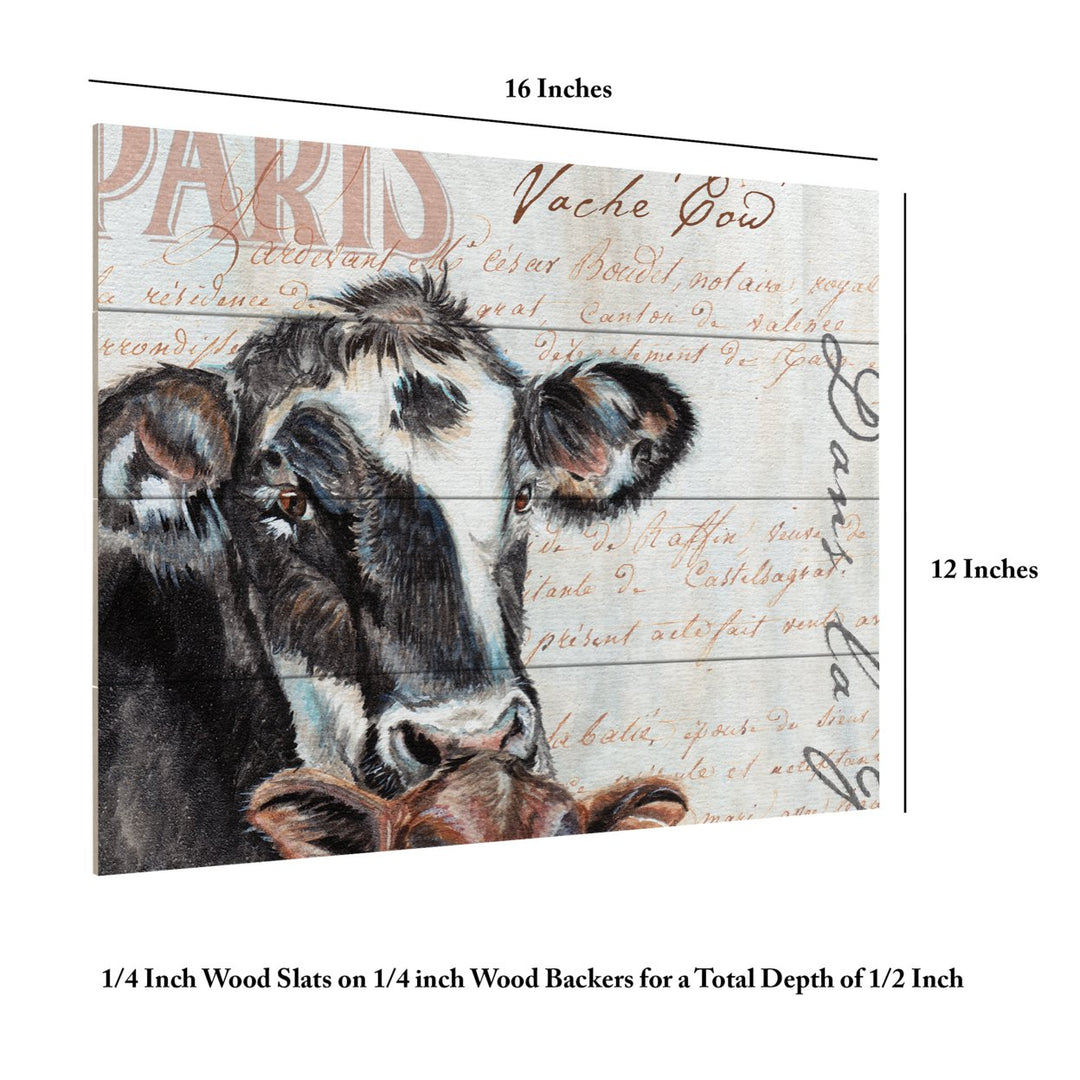 Wall Art 12 x 16 Inches Titled Dans la Ferme Cow Ready to Hang Printed on Wooden Planks Image 6