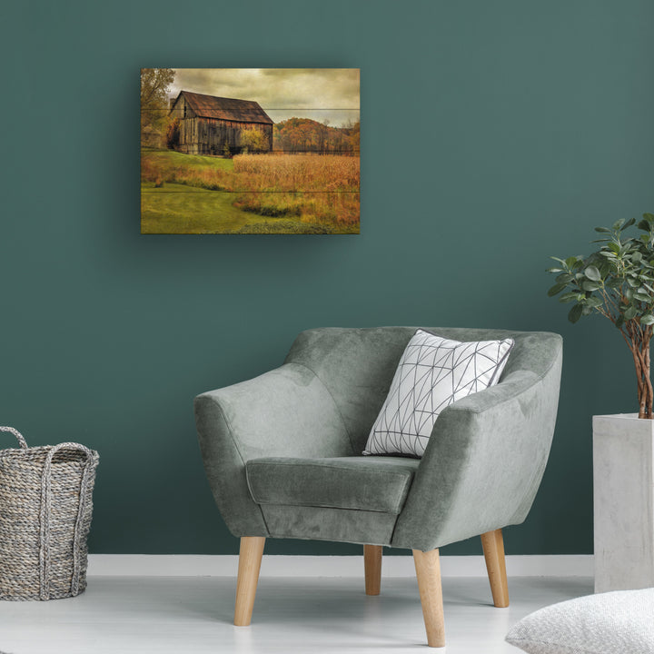 Wall Art 12 x 16 Inches Titled Old Barn on Rainy Day Ready to Hang Printed on Wooden Planks Image 1