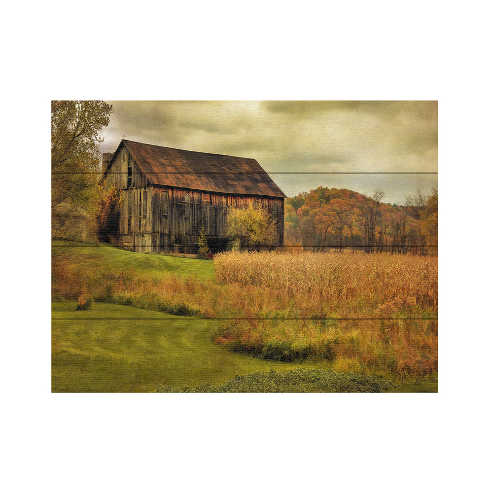 Wall Art 12 x 16 Inches Titled Old Barn on Rainy Day Ready to Hang Printed on Wooden Planks Image 2