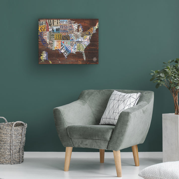 Wall Art 12 x 16 Inches Titled USA License Plate Map on Wood Ready to Hang Printed on Wooden Planks Image 1